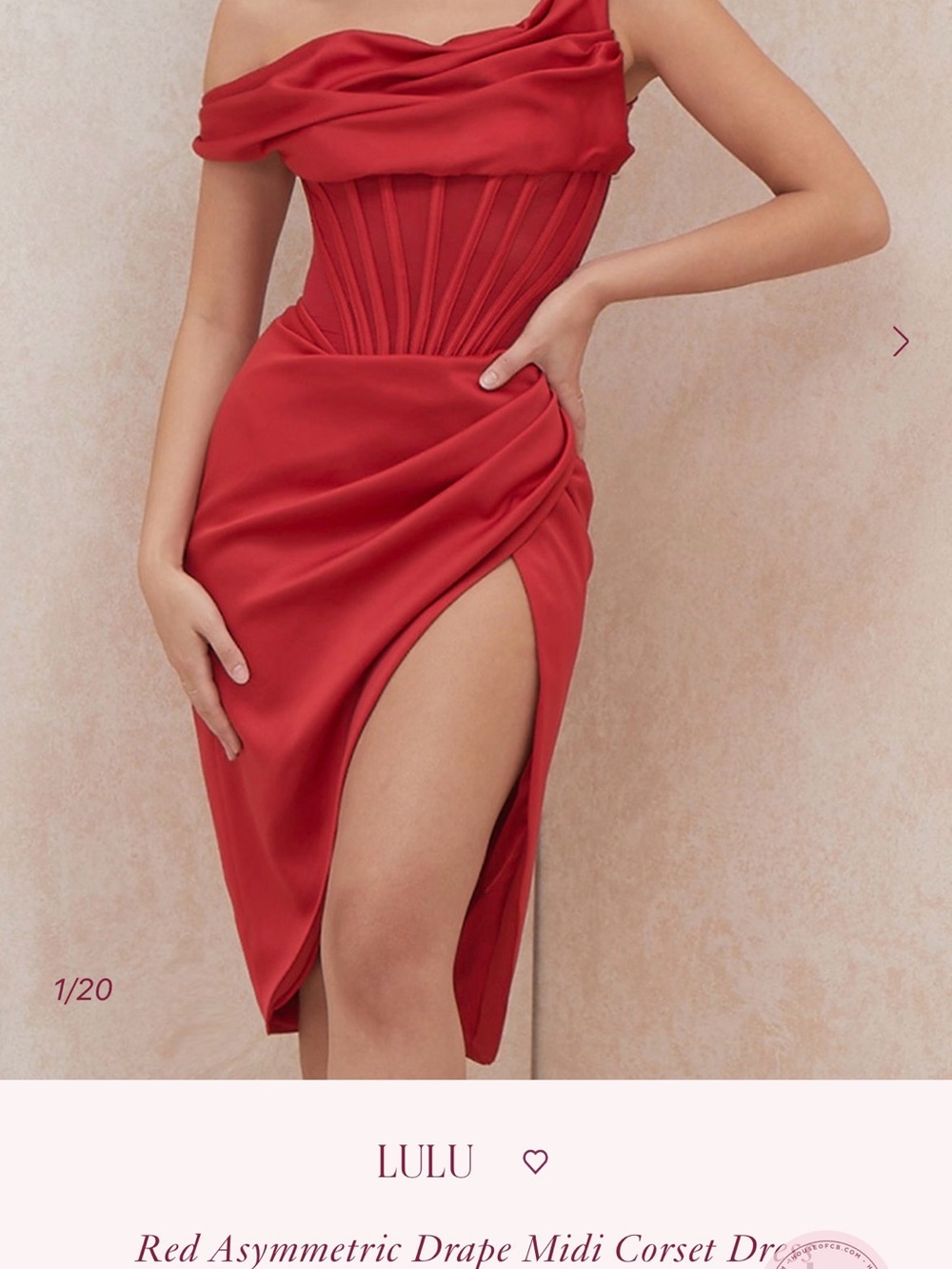 House of CB LuLu Red Asymmetric Draped Midi Corset Dress